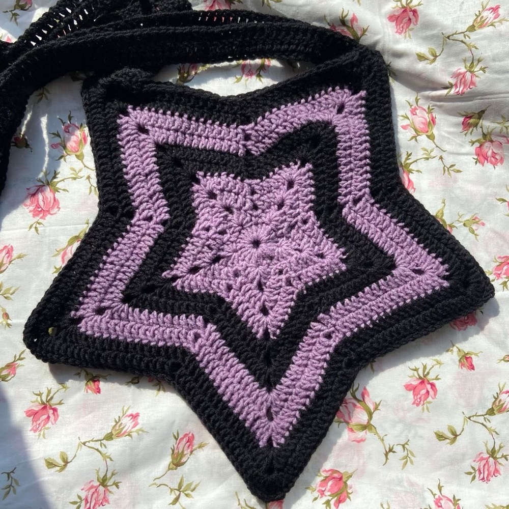 Handmade crochet star cross body bag